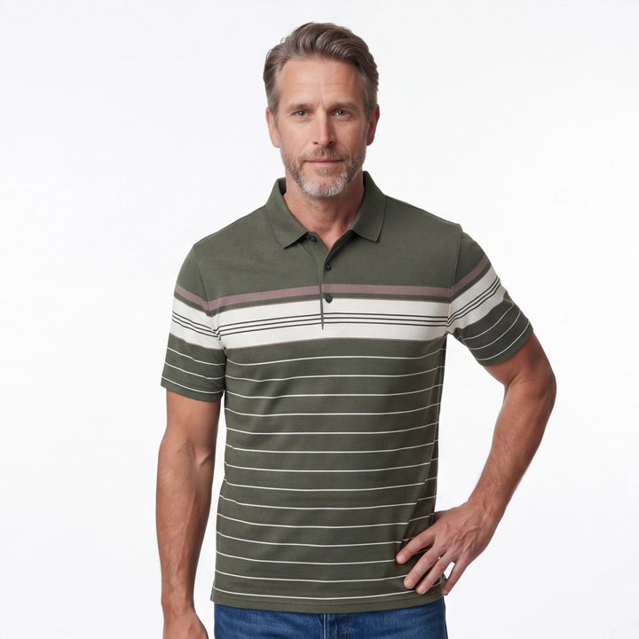 Army Green Harrison Striped Cotton Polo 3