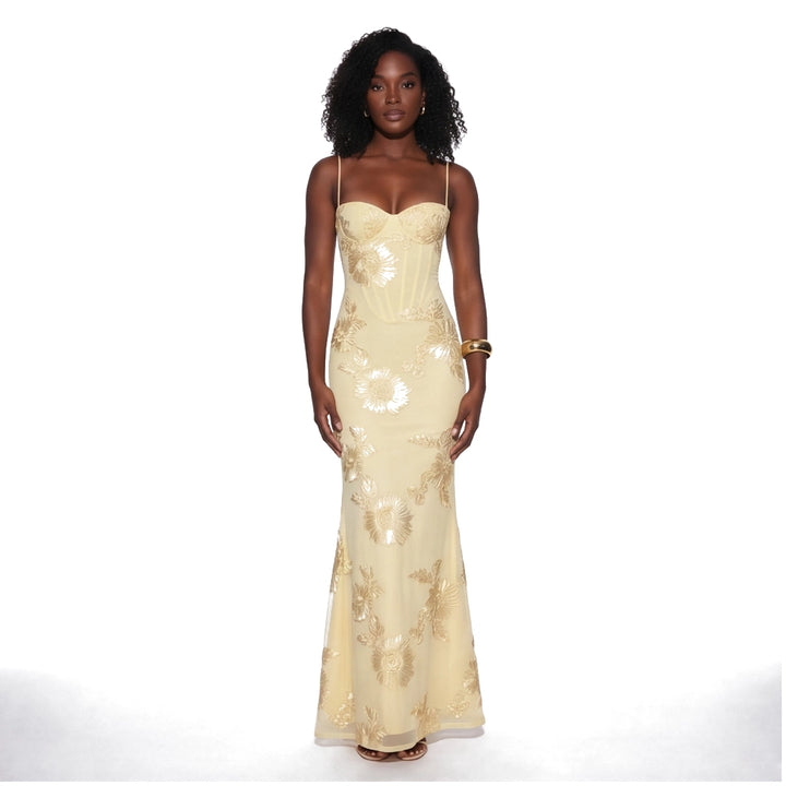 yellow Elara Floral Maxi Dress 1