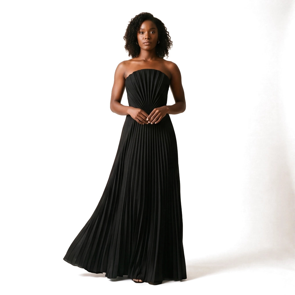 black Elena Pleated Maxi Dress 3