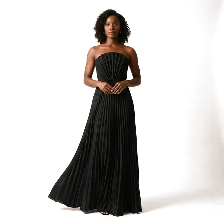 black Elena Pleated Maxi Dress 3