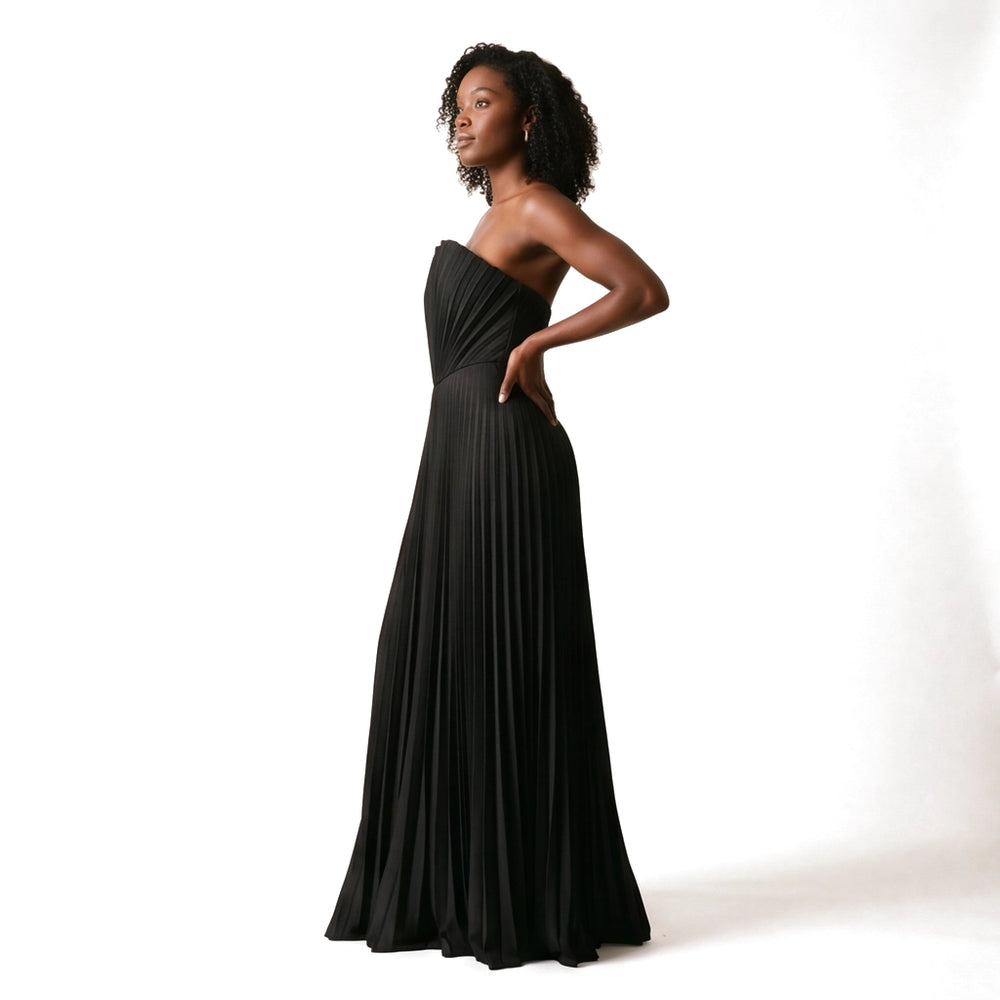 black Elena Pleated Maxi Dress 2
