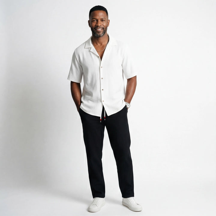 White Top and Black Pants Set Kellen Linen Blend Set 1