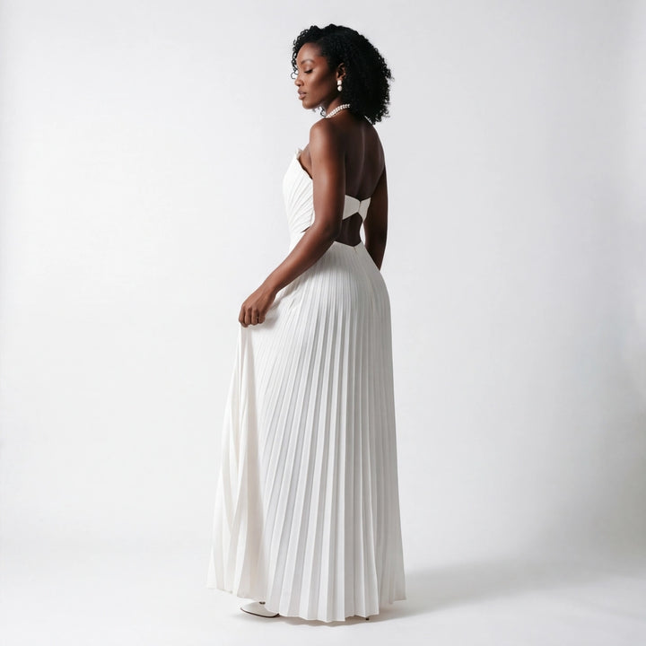 white Elena Pleated Maxi Dress 3