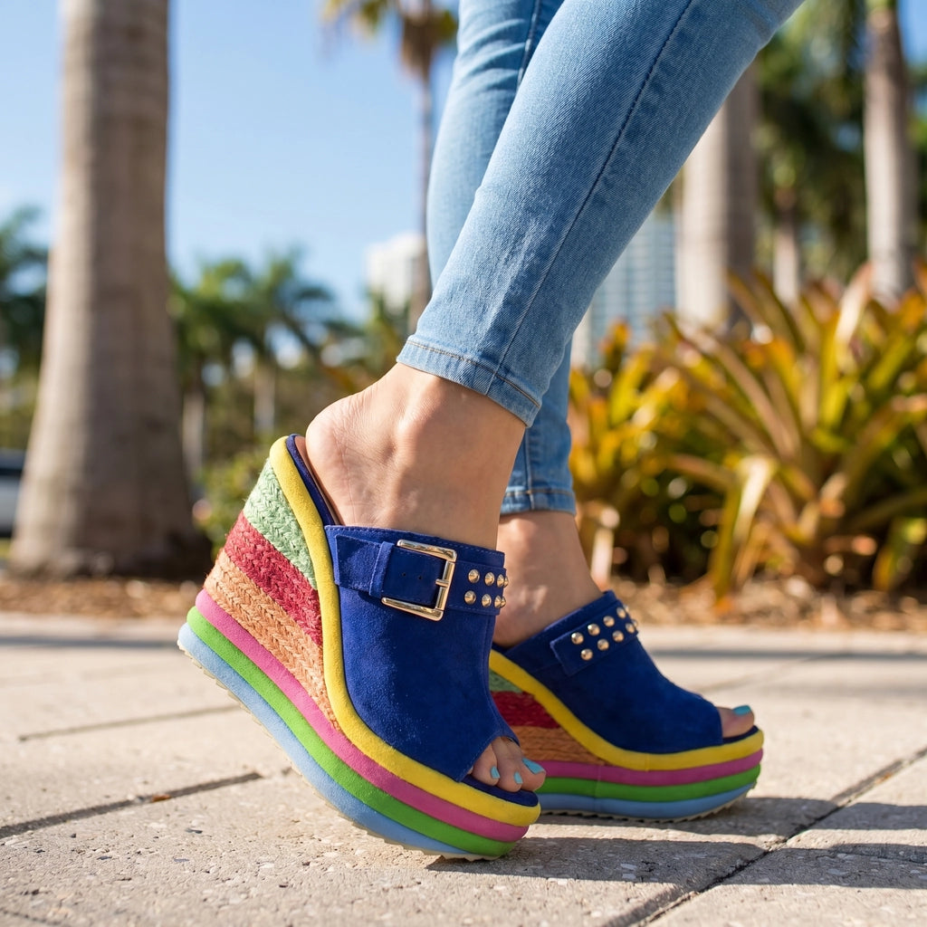 Blue Sienna Leather Platform Sandals 2