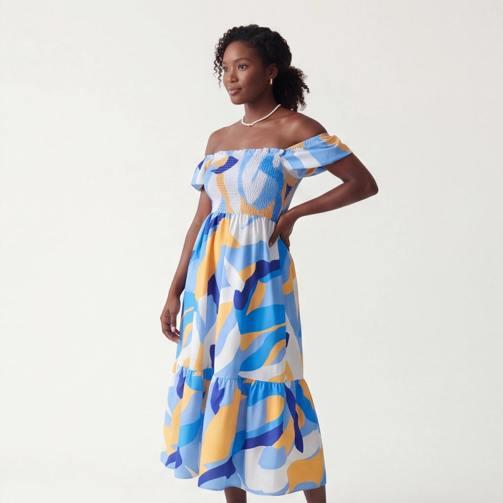 Royal Blue Elara Floral Puff-Sleeve Dress 3