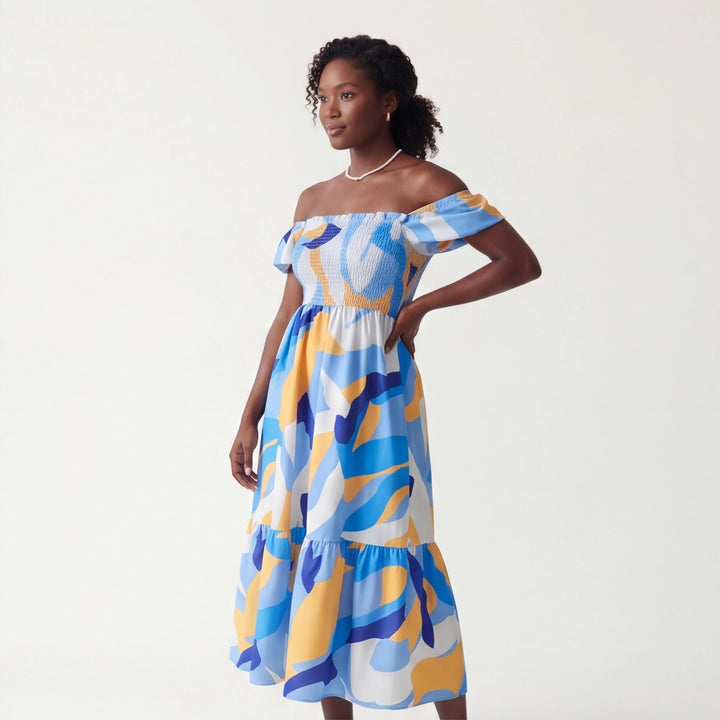 Royal Blue Elara Floral Puff-Sleeve Dress 3