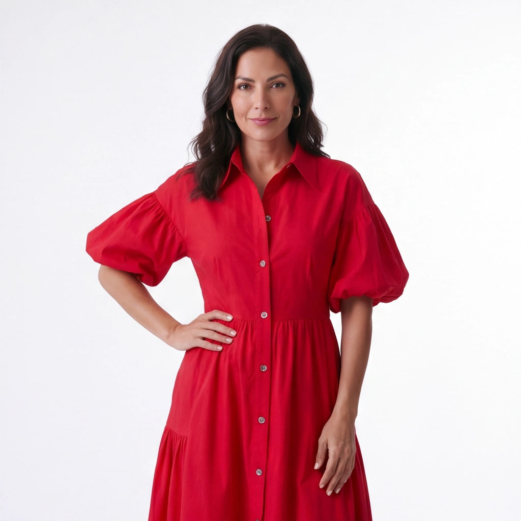 Red Elena Short Sleeve Maxi Dress 2