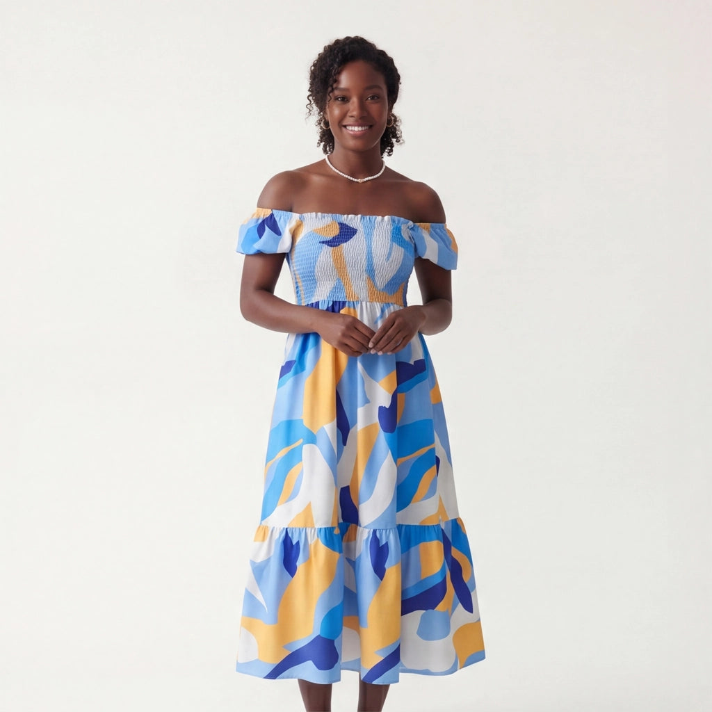 Royal Blue Elara Floral Puff-Sleeve Dress 2