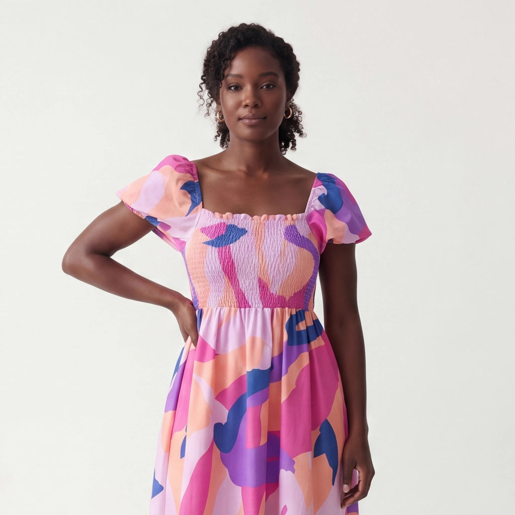 Multi Elara Floral Puff-Sleeve Dress 2