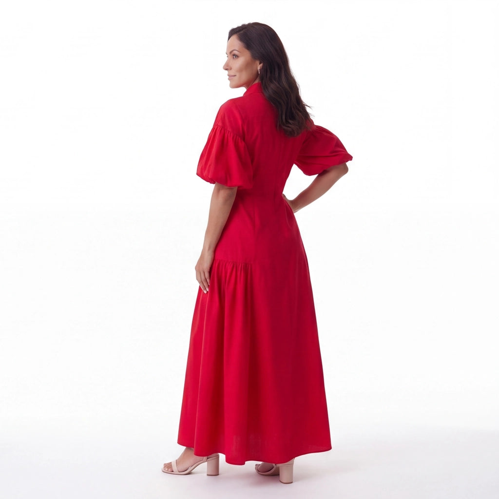 Red Elena Short Sleeve Maxi Dress 4