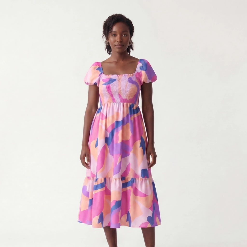 Elara Floral Puff-Sleeve Dress
