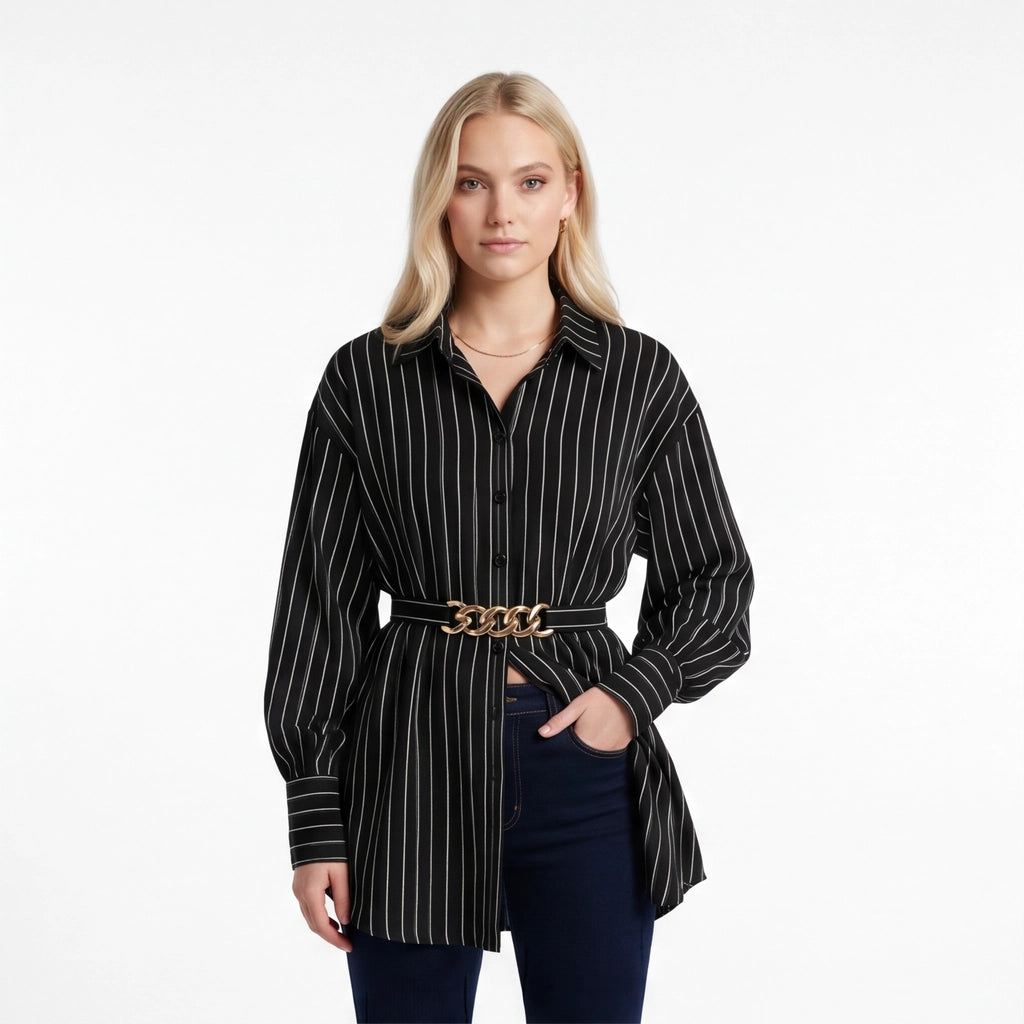 Black Sloane Belted Lantern Shirt 2
