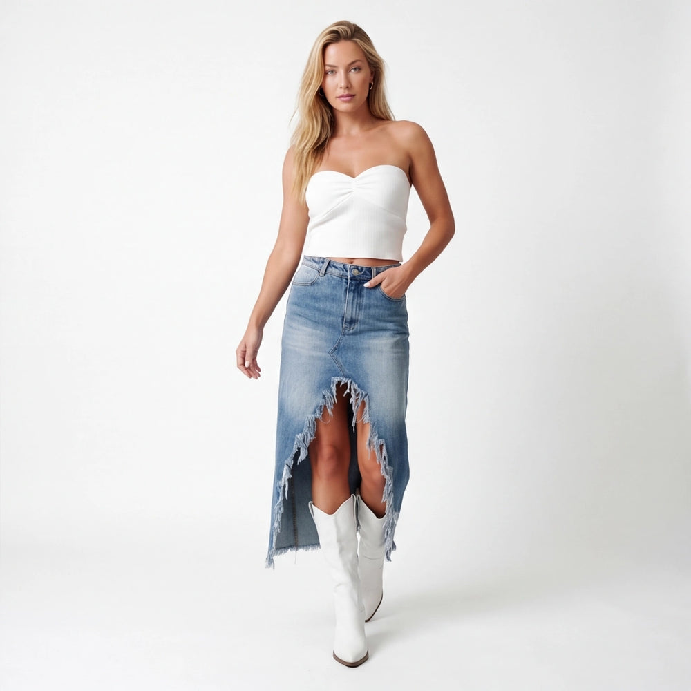 Blue Sloane Raw-Hem Denim Skirt 2