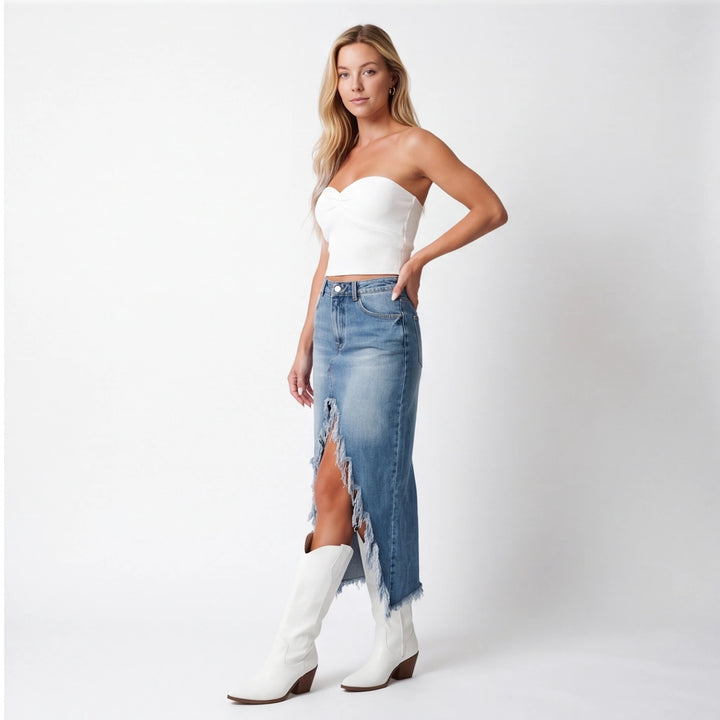 Blue Sloane Raw-Hem Denim Skirt 4