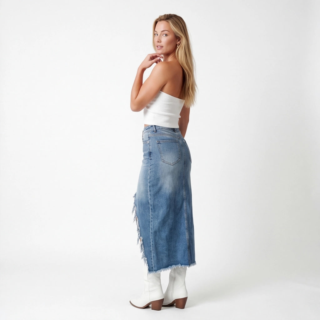 Blue Sloane Raw-Hem Denim Skirt 3