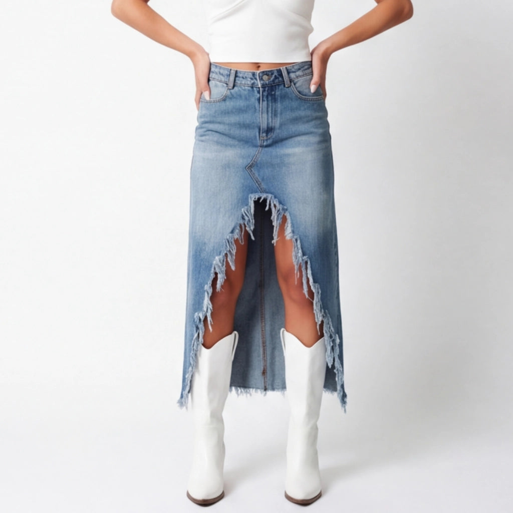 Sloane Raw-Hem Denim Skirt