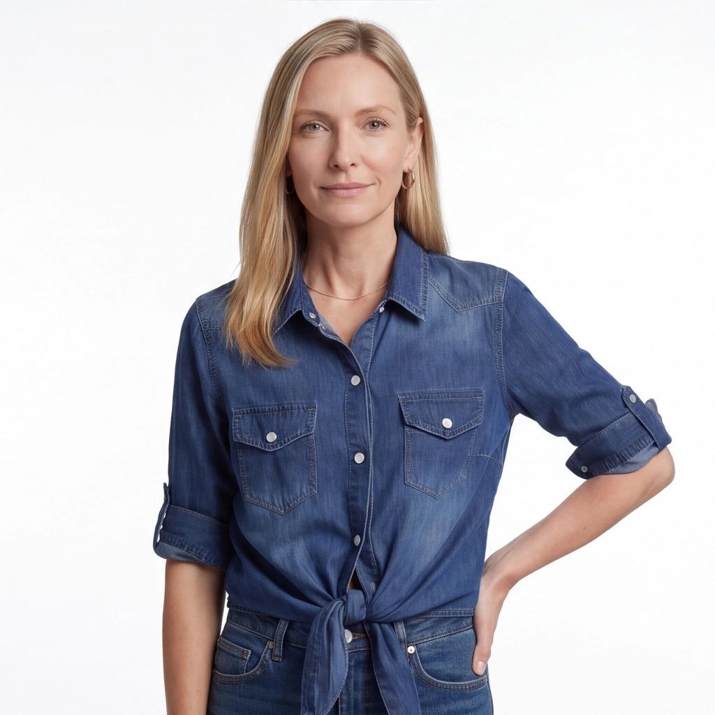 Dark Blue Avery Cotton Denim Shrug 2