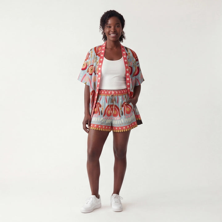 Watermelon Red Aria Printed Shirt Set 2