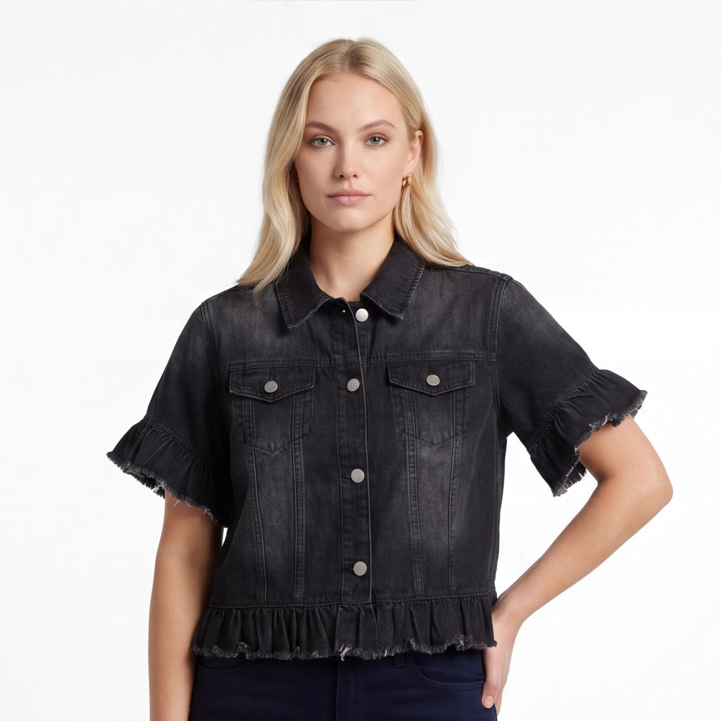 Black Sloane Cotton Denim Top 2