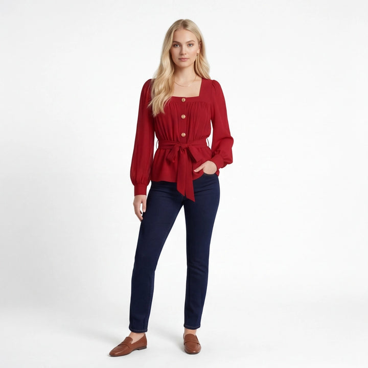 Wine Red Elena Sunray Pleated Blouse 3