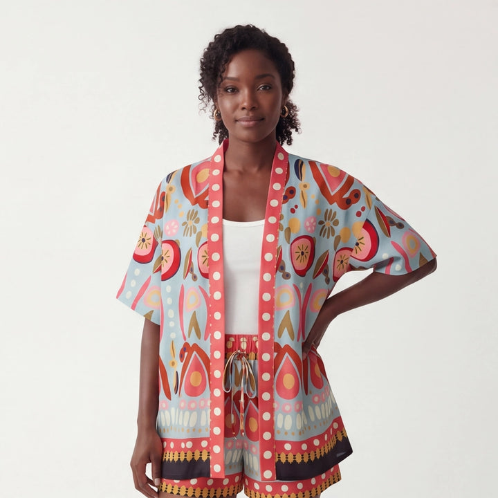 Watermelon Red Aria Printed Shirt Set 3