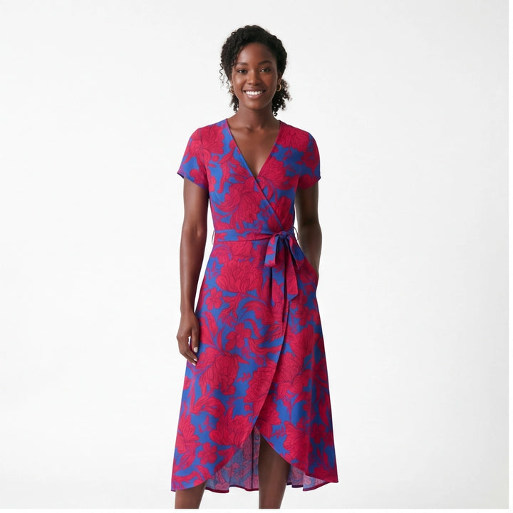 Red Aria Floral Tie-Waist Dress 2