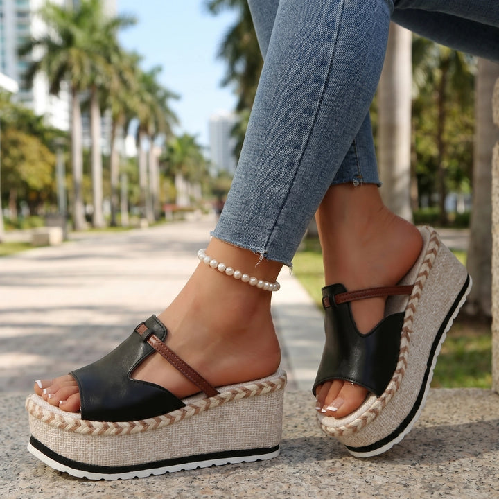 Black Sloane Woven Platform Slides 1