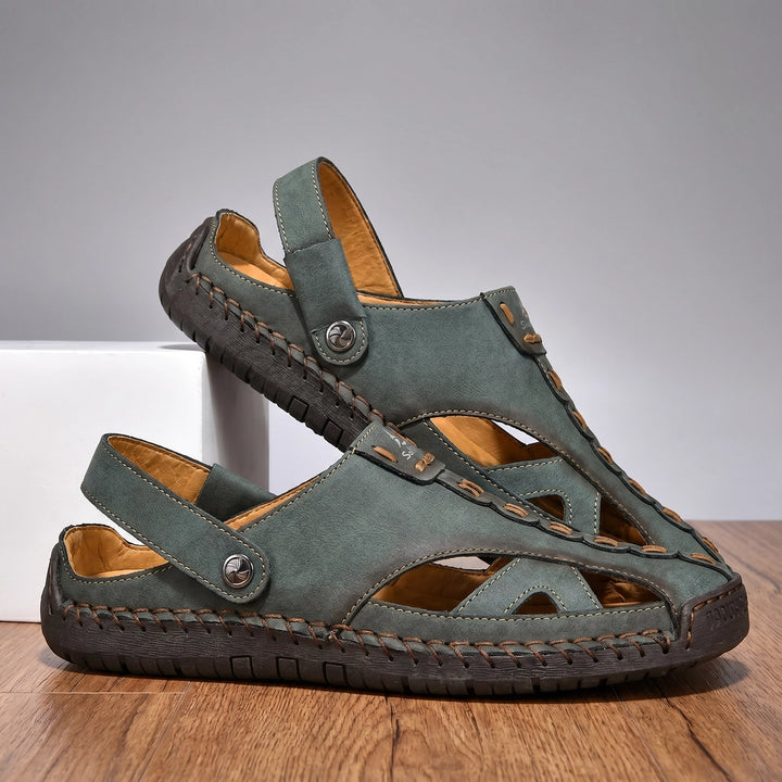 Green Salkin Leather Clog Sandals 1