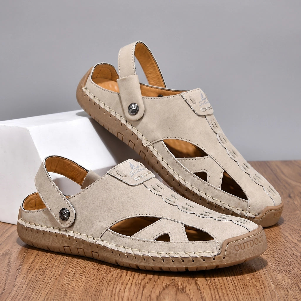 Beige Salkin Leather Clog Sandals 2