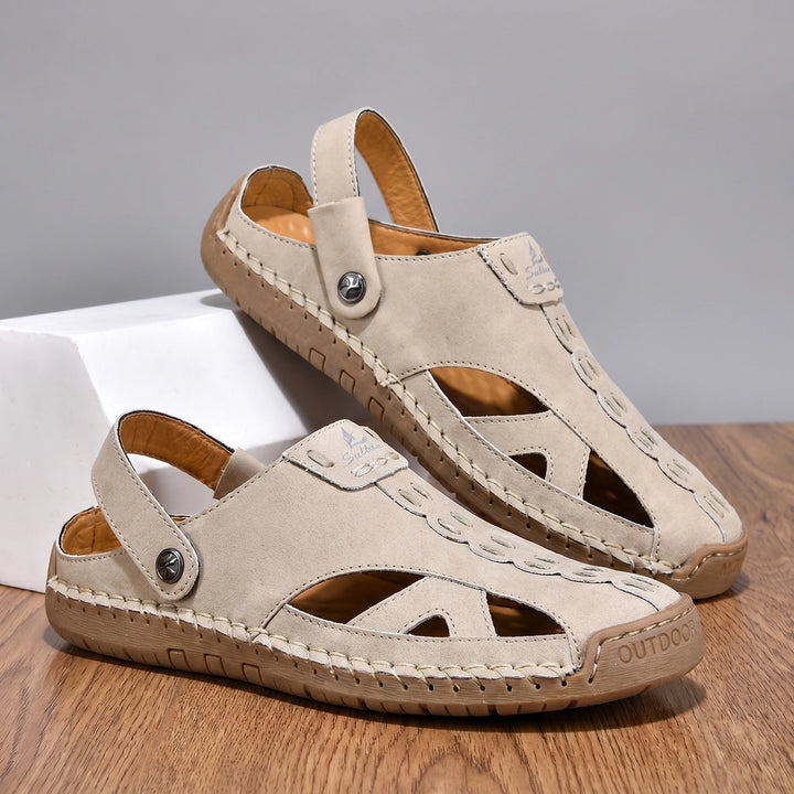 Beige Salkin Leather Clog Sandals 2