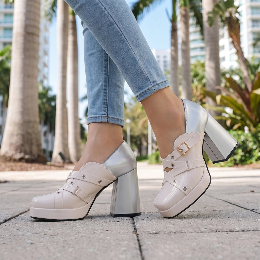 Beige Eliza Rose Block Heels 1