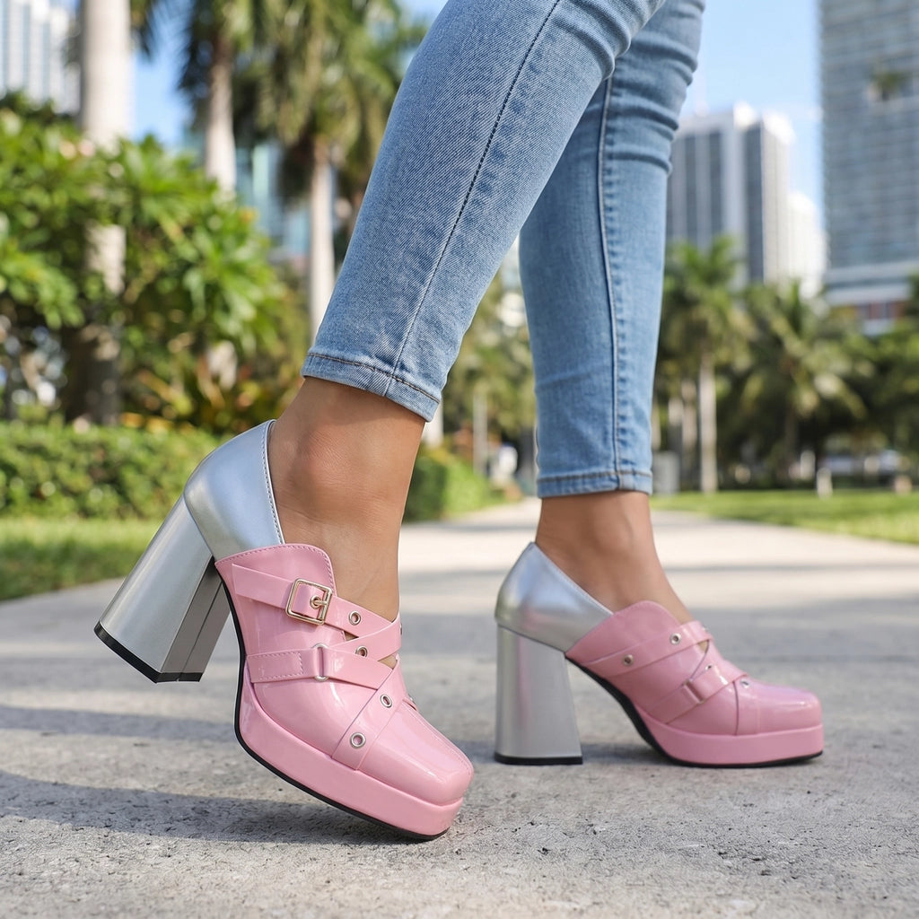 Pink Eliza Rose Block Heels 1