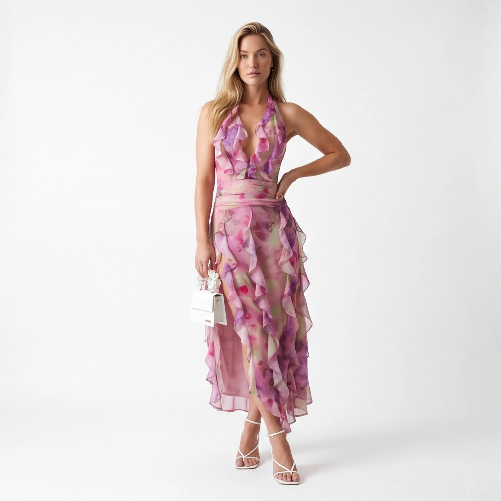 Pink Chloe Floral Halter Dress 1