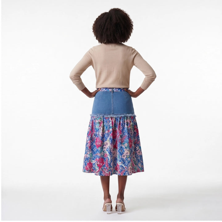 Elara Denim Floral Skirt