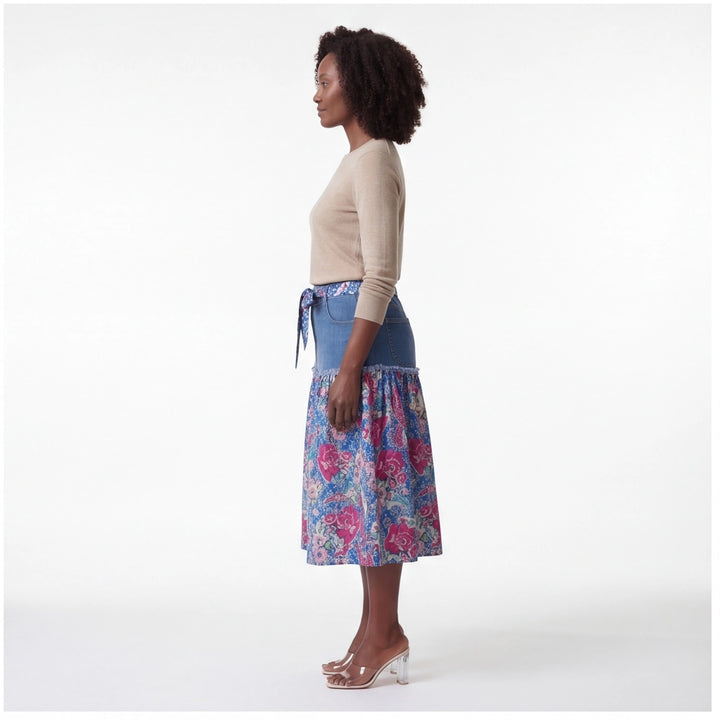 7124 Blue Elara Denim Floral Skirt 6
