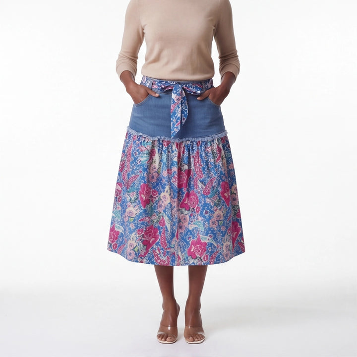 7124 Blue Elara Denim Floral Skirt 6
