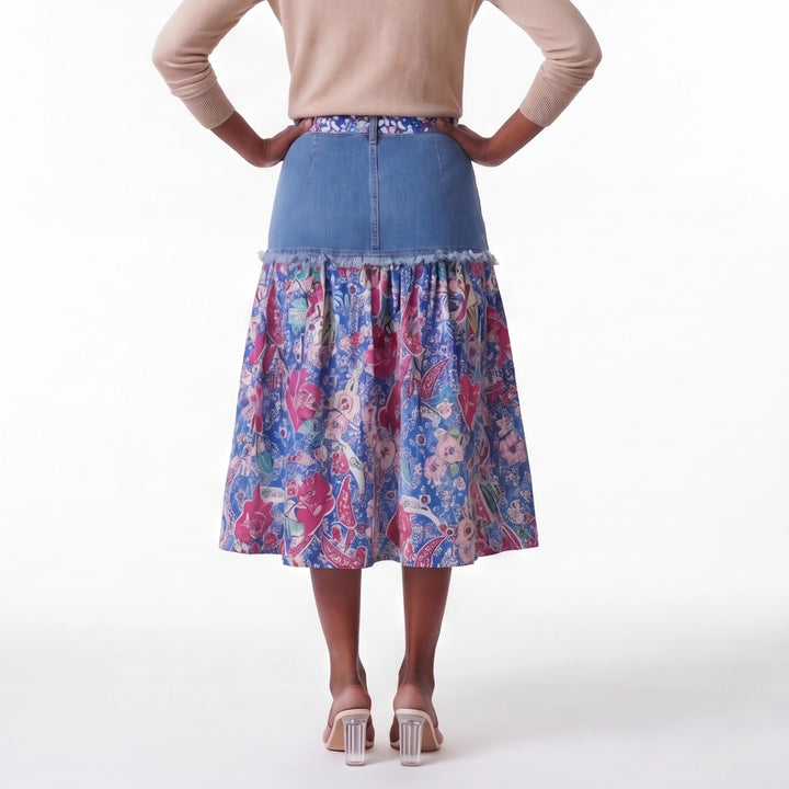 Elara Denim Floral Skirt
