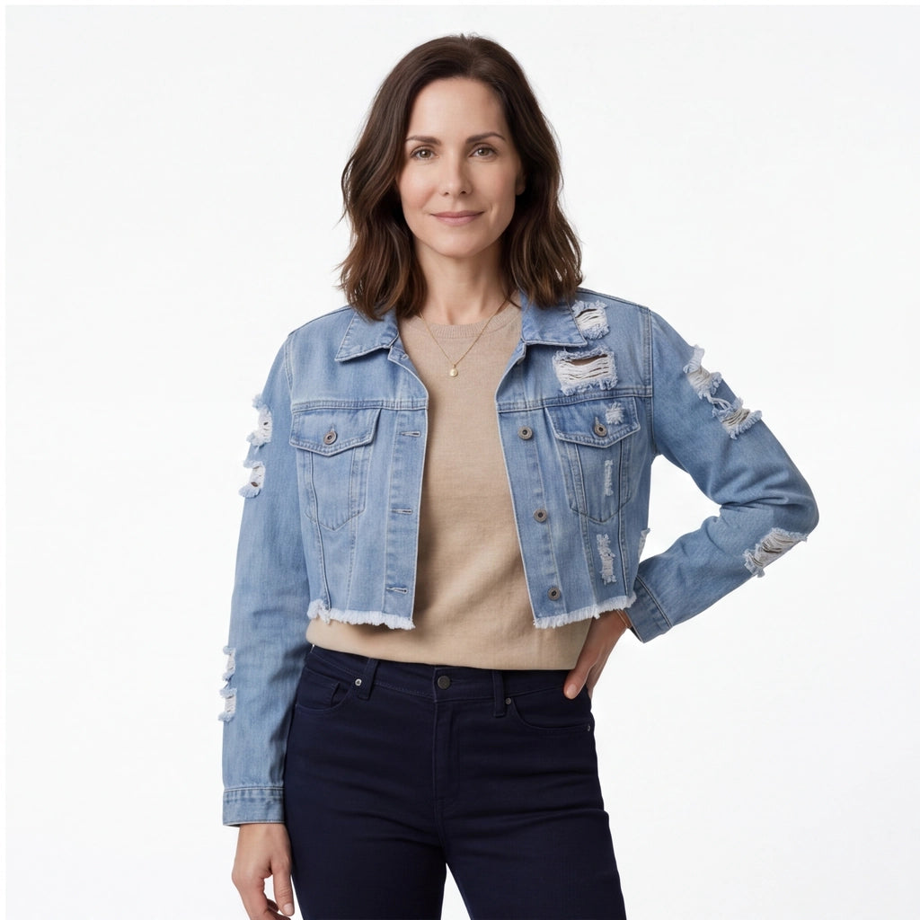 Light Blue Sienna Distressed Denim Jacket 2