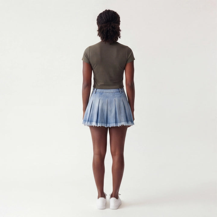 Blue Sasha Denim Pleated Mini 3