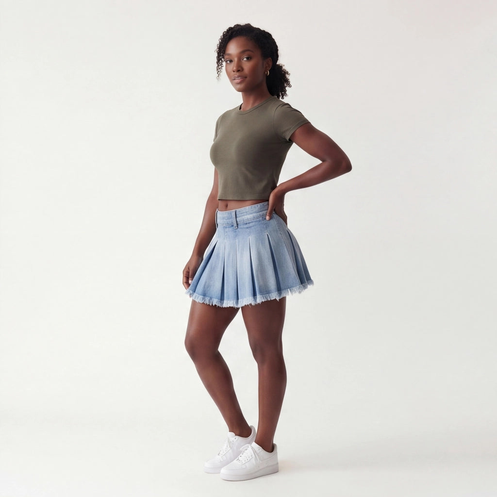 Blue Sasha Denim Pleated Mini 2