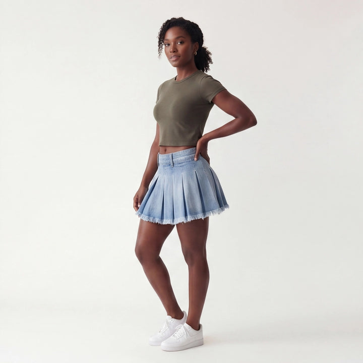 Blue Sasha Denim Pleated Mini 2