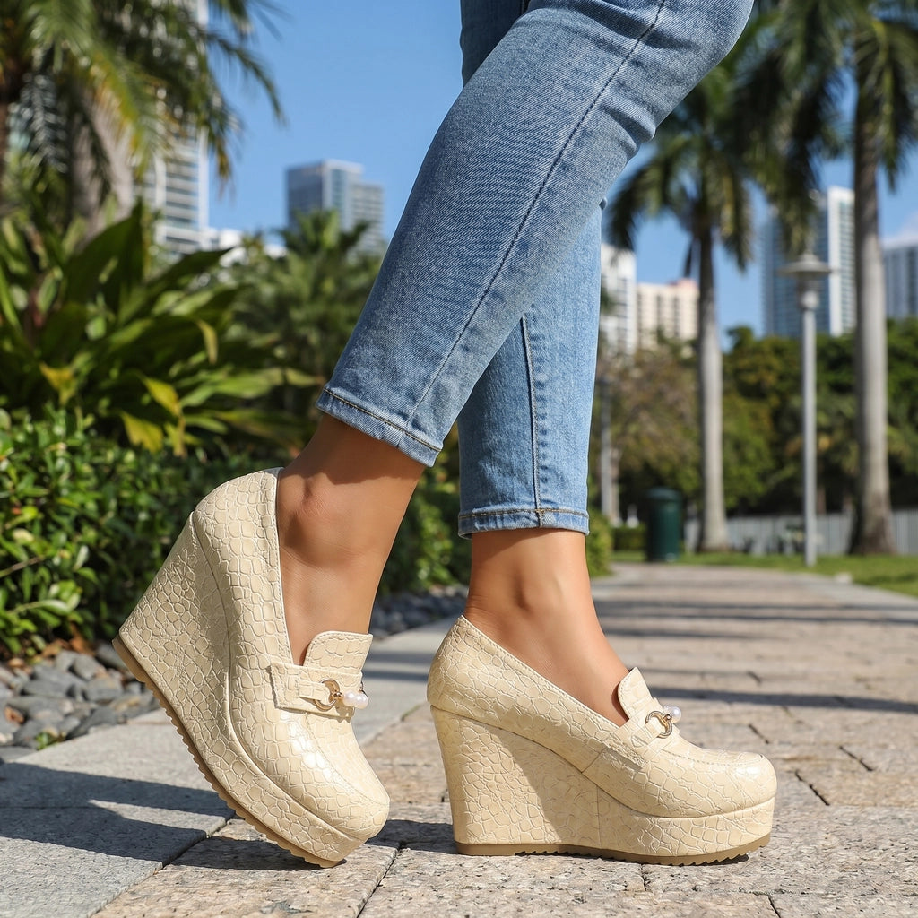 Beige Elara Vance Wedge Loafers 1