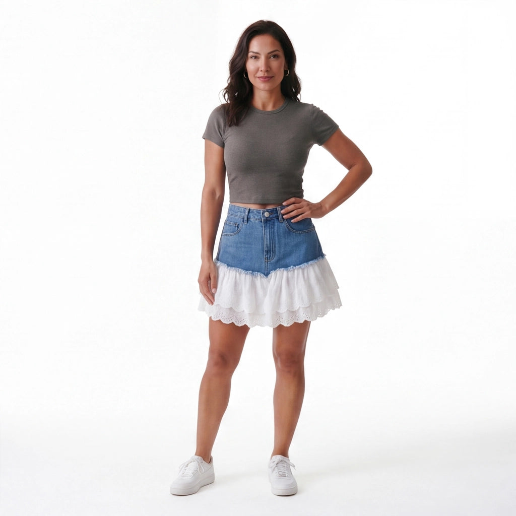 Blue Aria Lace Denim Skirt 8