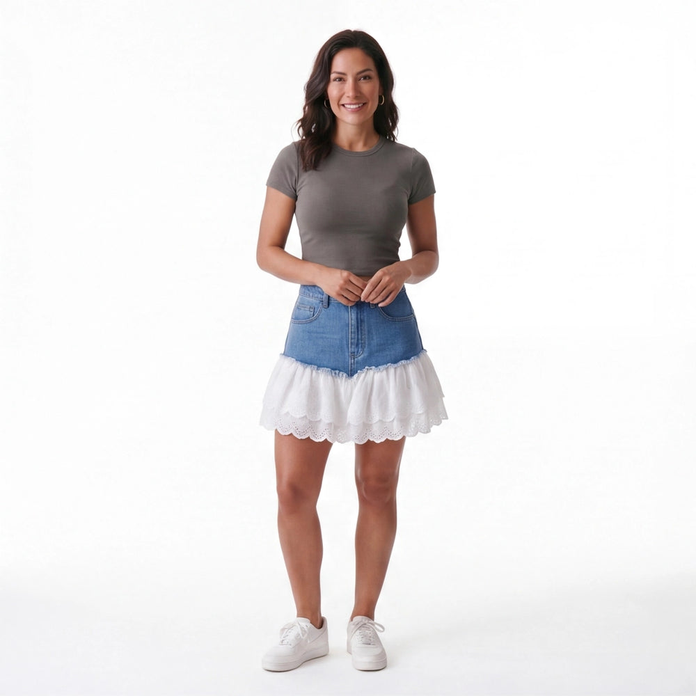 Blue Aria Lace Denim Skirt 7