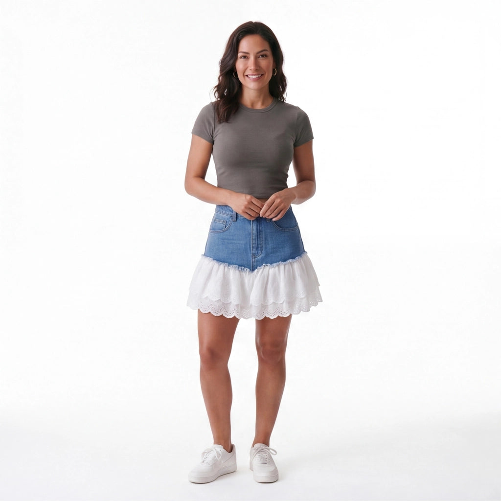 Blue Aria Lace Denim Skirt 7