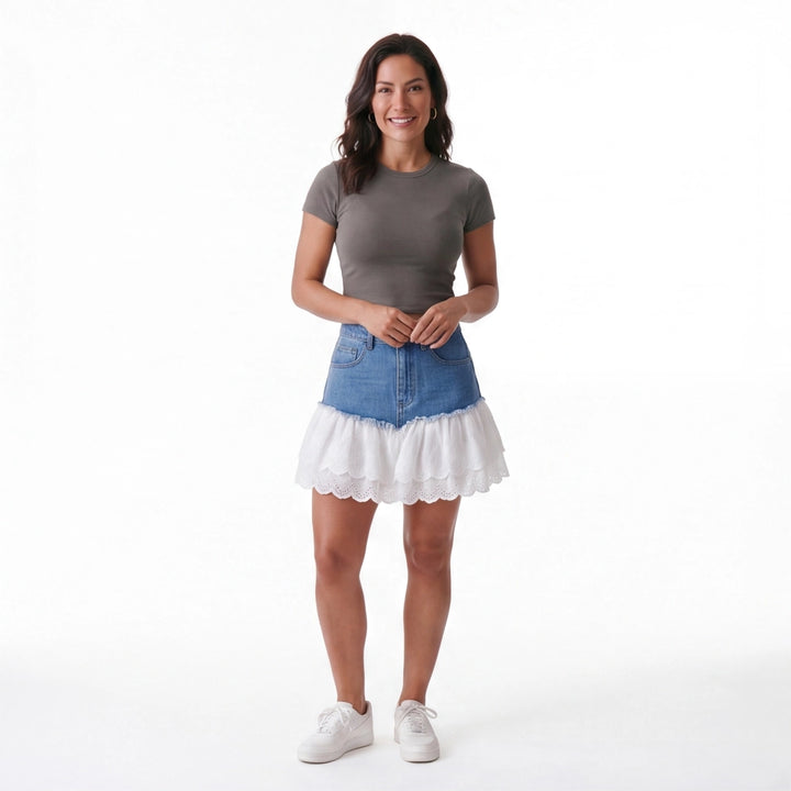 Blue Aria Lace Denim Skirt 7