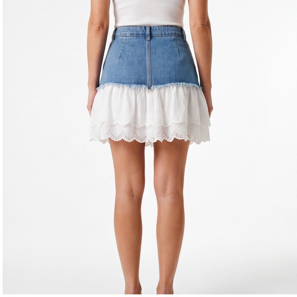 Blue Aria Lace Denim Skirt 5