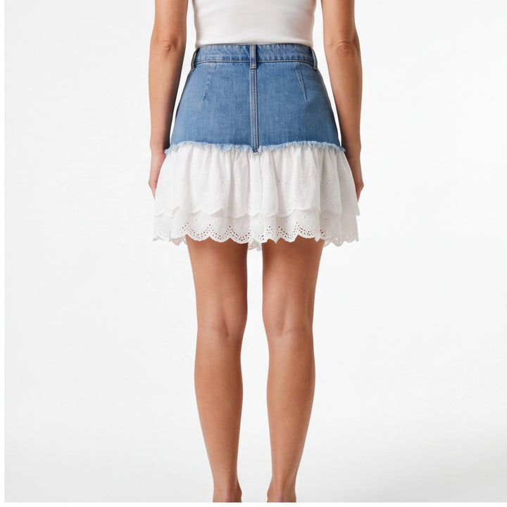Blue Aria Lace Denim Skirt 5