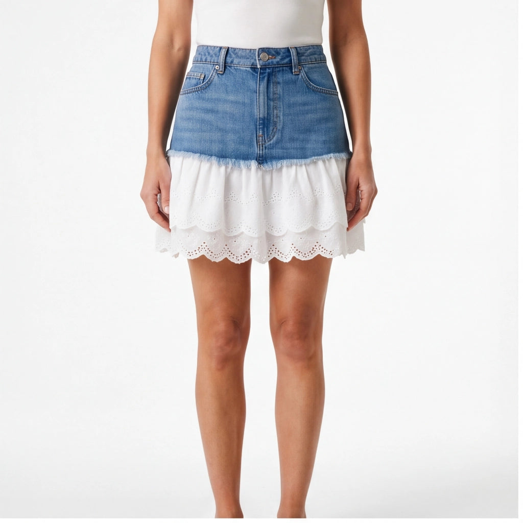 Blue Aria Lace Denim Skirt 6