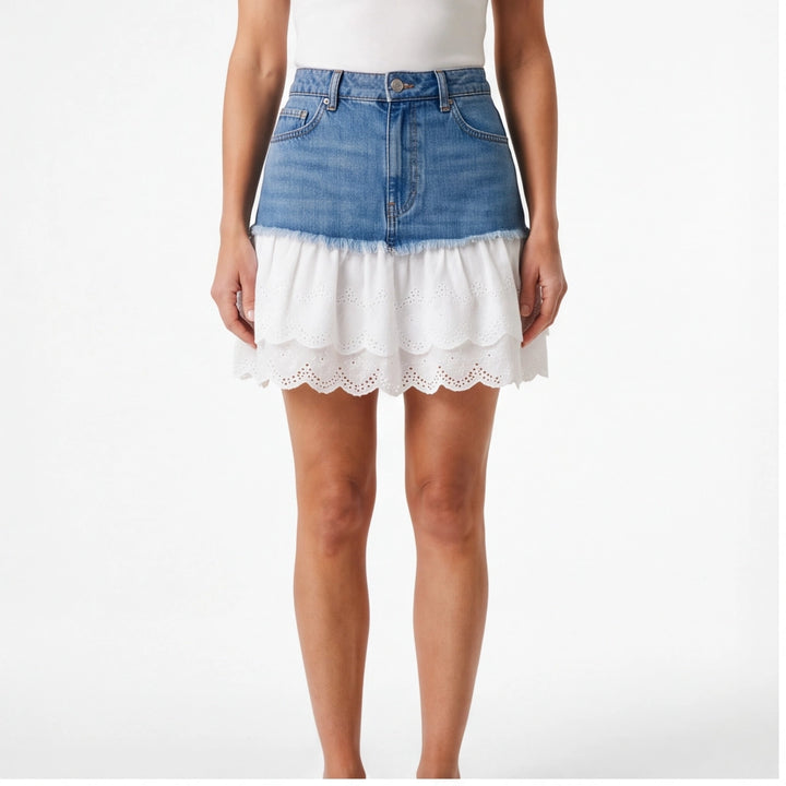 Blue Aria Lace Denim Skirt 6